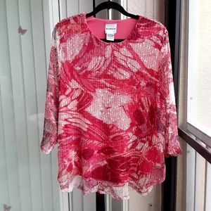 Bon Worth Lace and Sequin, 3/4 Sleeve  Blouse,  Size XL